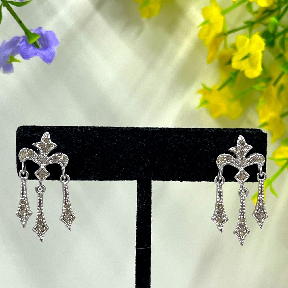 Vintage Fleur De Lis Crystal Dangle Earrings
